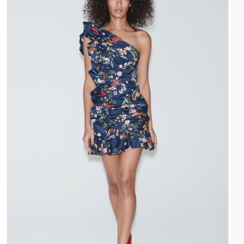 C/MEO No Matter One-Shoulder Ruffle Minidress AMPHORA